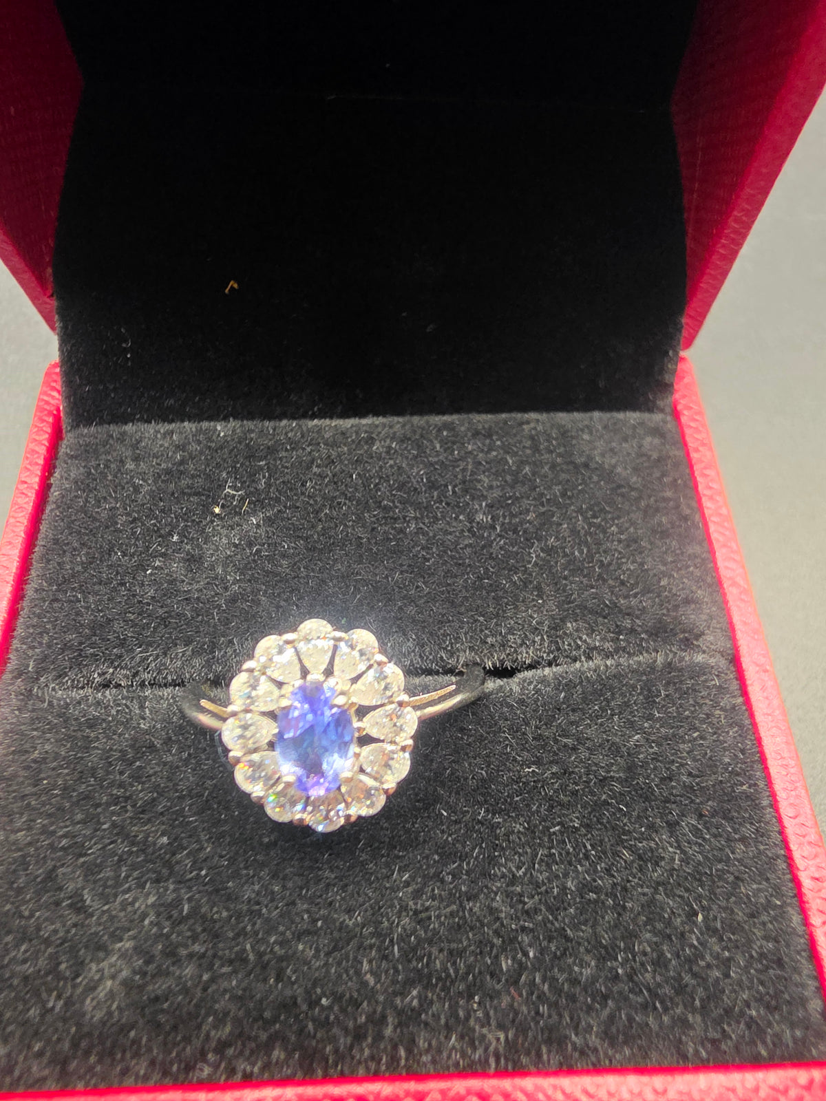 2ct Tanzanite & Zircon Sterling Silver Cluster Ring – Size 6 (L½)