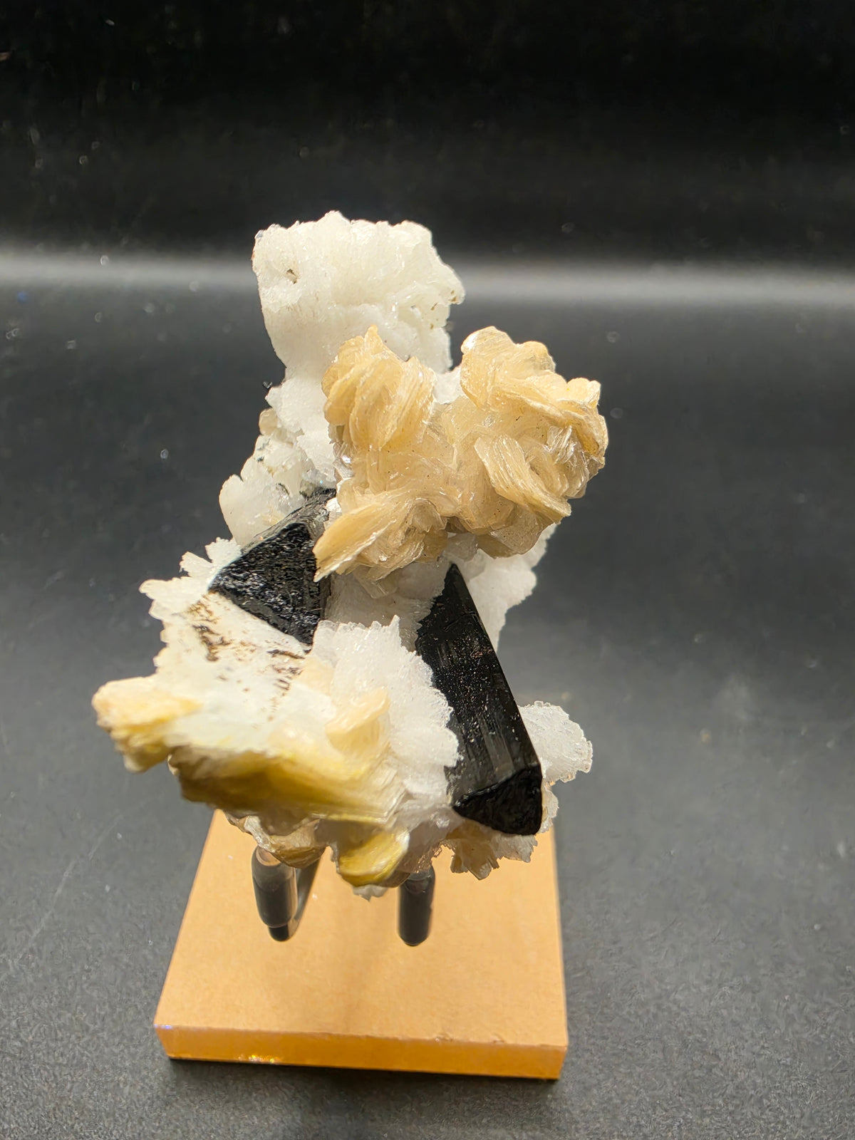 55g Elbaite & Black Tourmaline on Calcite – Pakistan