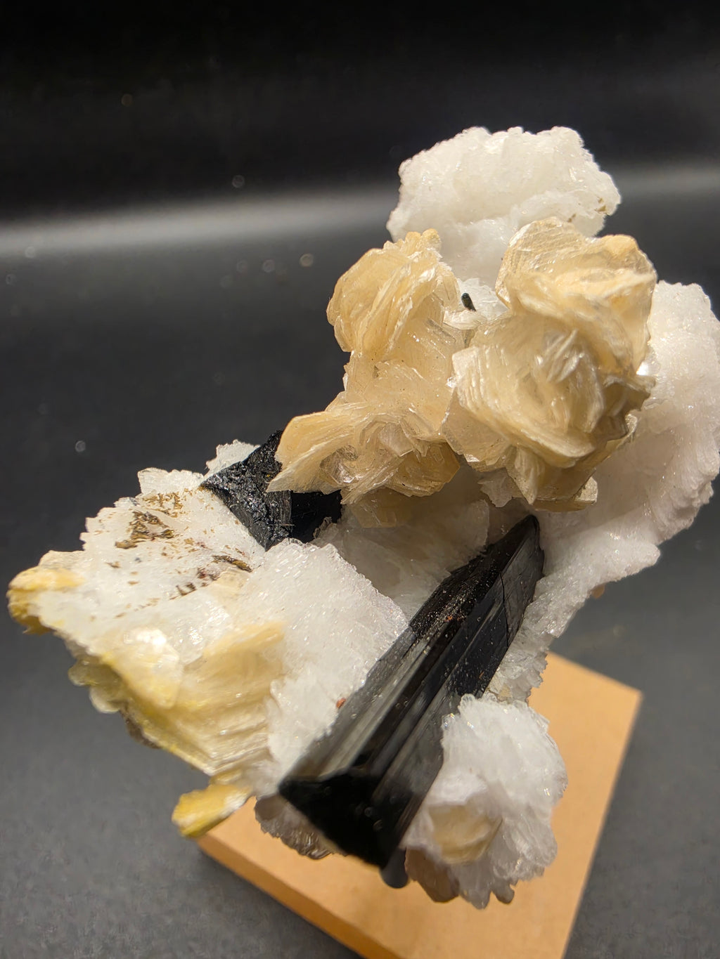 55g Elbaite & Black Tourmaline on Calcite – Pakistan