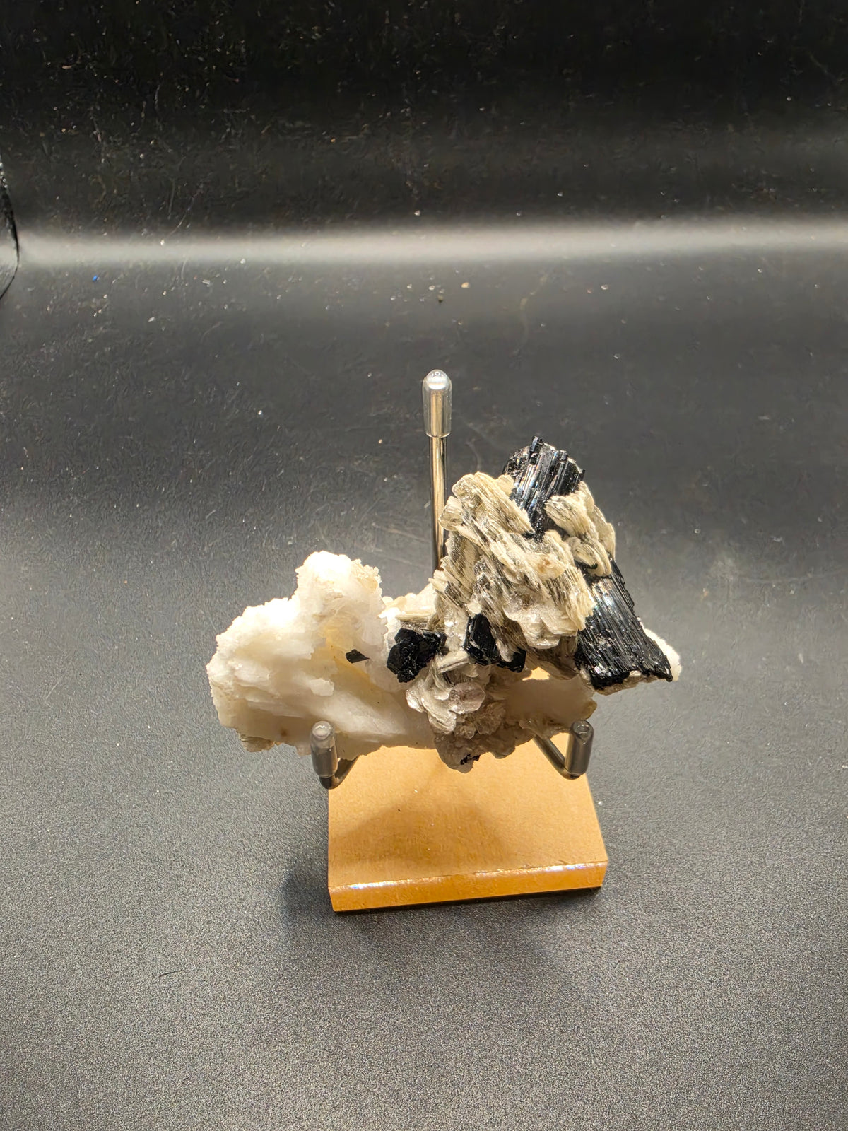 77g Black Tourmaline & Muscovite on Calcite – Pakistan