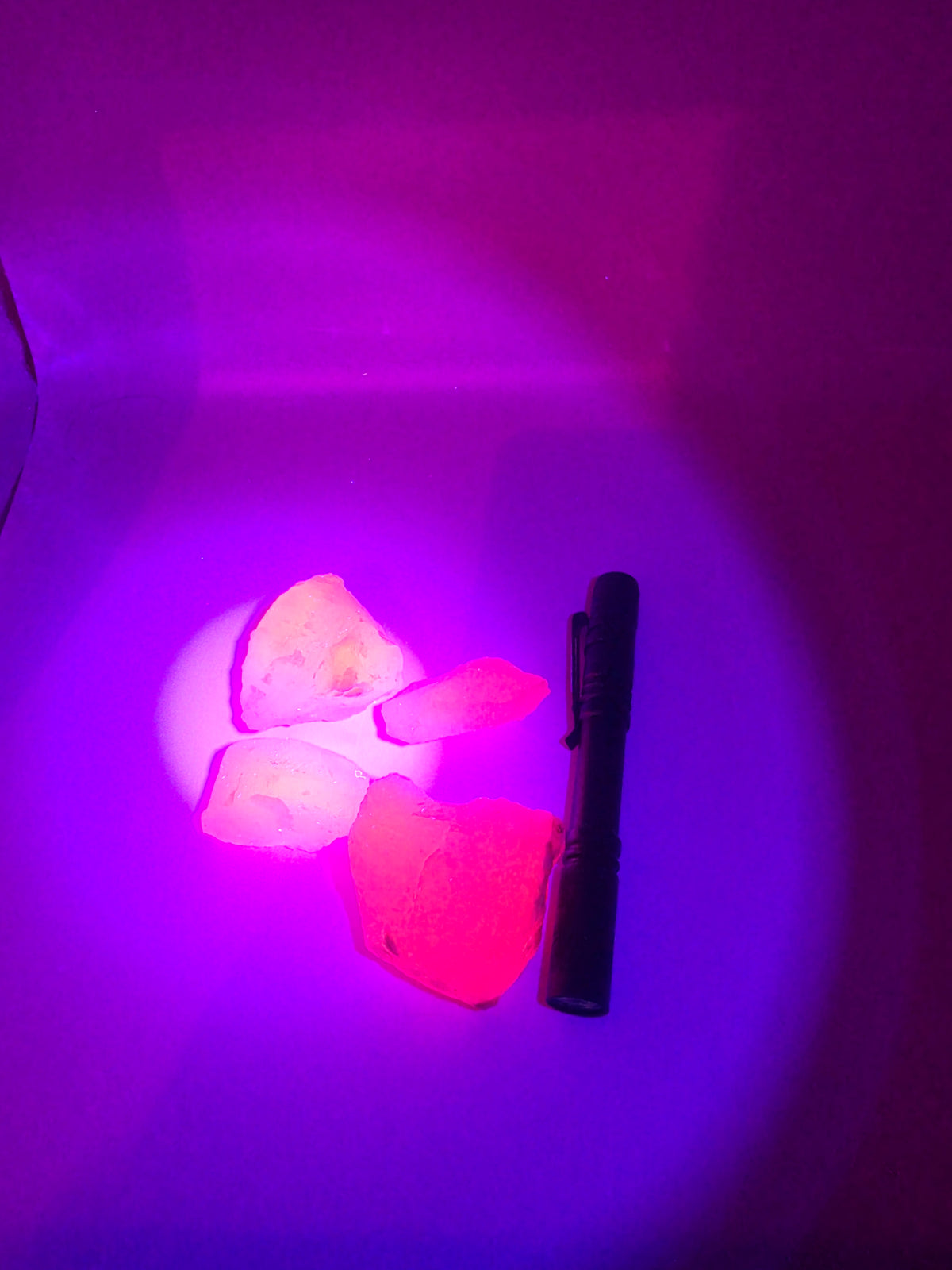 Junior Fluorescent Calcite Set – 3 to 4 Chunks with UV Light