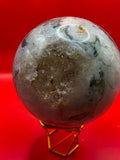 Moss Agate Sphere – 10cm with Exposed Druzy Crystals