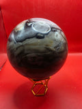 Moss Agate Sphere – 12cm with Exposed Druzy Crystals
