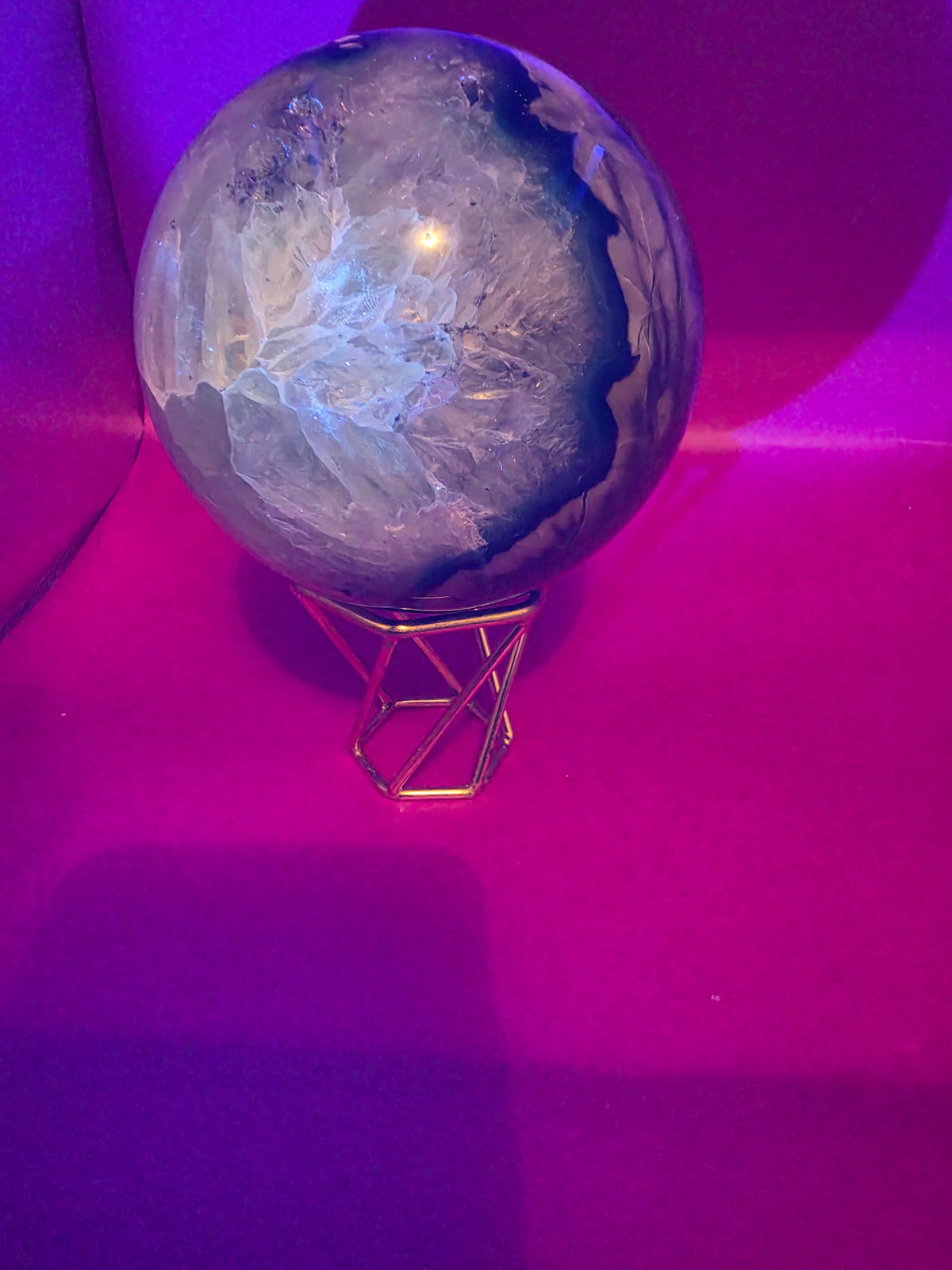 Moss Agate Sphere – 12cm with Exposed Druzy Crystals